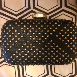 Studded Clutch Chain Purse Black Gold Rhinestone